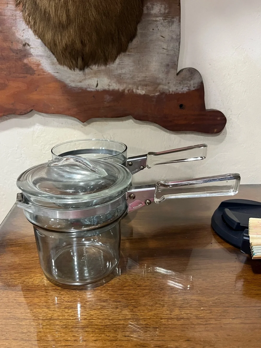 vintage 1960's Pyrex Glass Double Boiler.